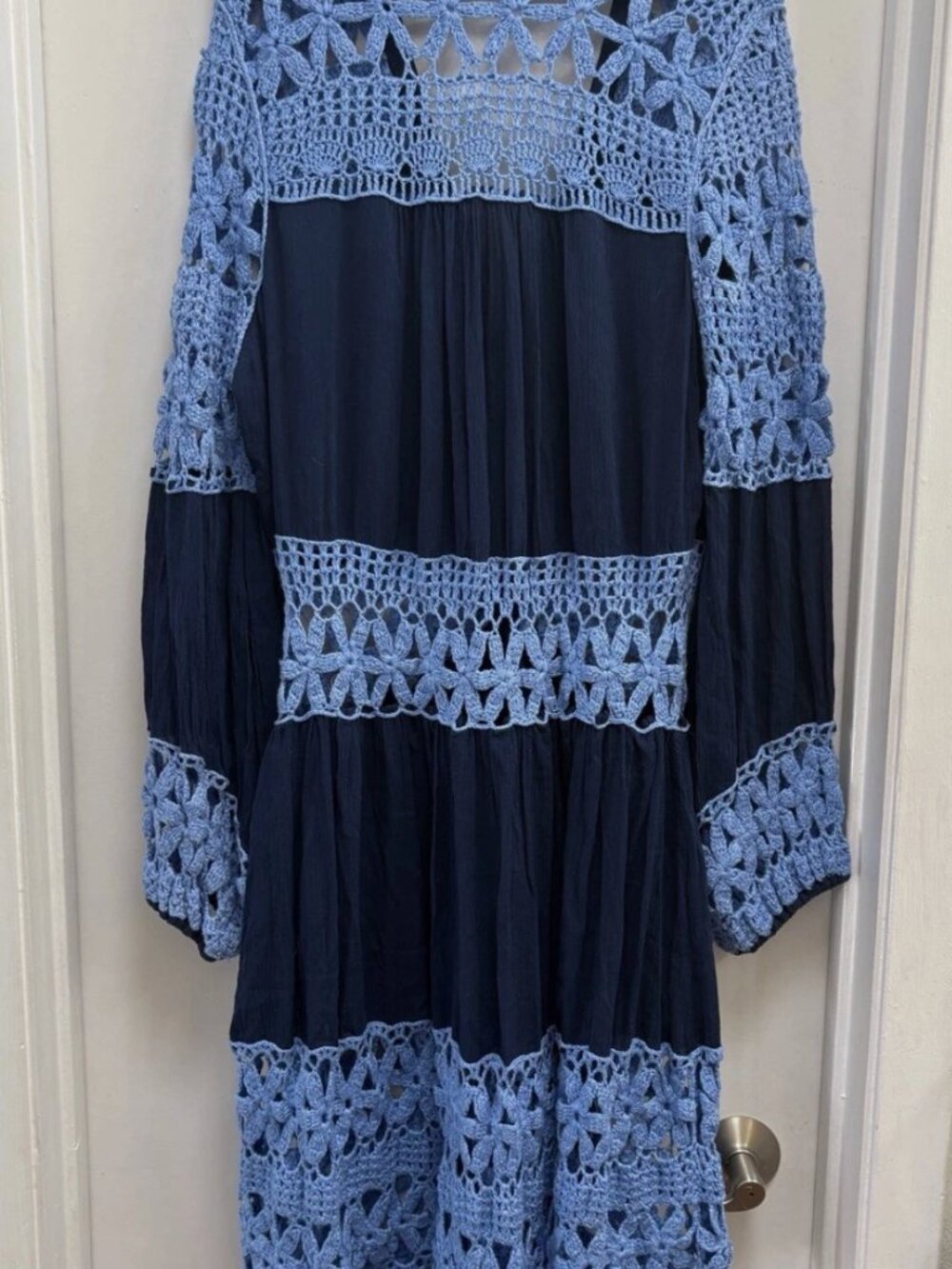 Chasing Unicorns Blue and navy Crochet mockingbird Dress L or XL - Picture 12 of 16
